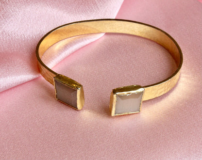 Gold Hammered Cuff Bracelet with Nude Blush Stone Accents