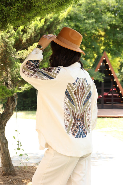Embroidered Artisan Kimono Jacket – Embellished Handcrafted Detail