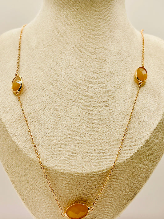 Golden Glow Faceted Stone Station Long Necklace