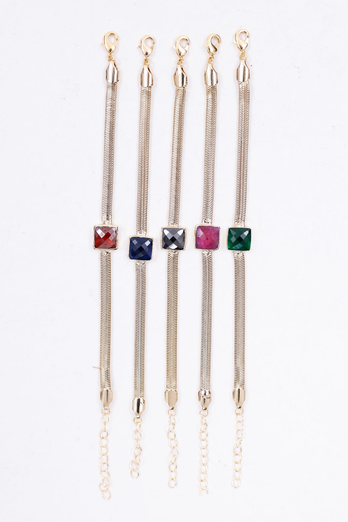 Gold Chain Bracelets with Square Gemstones