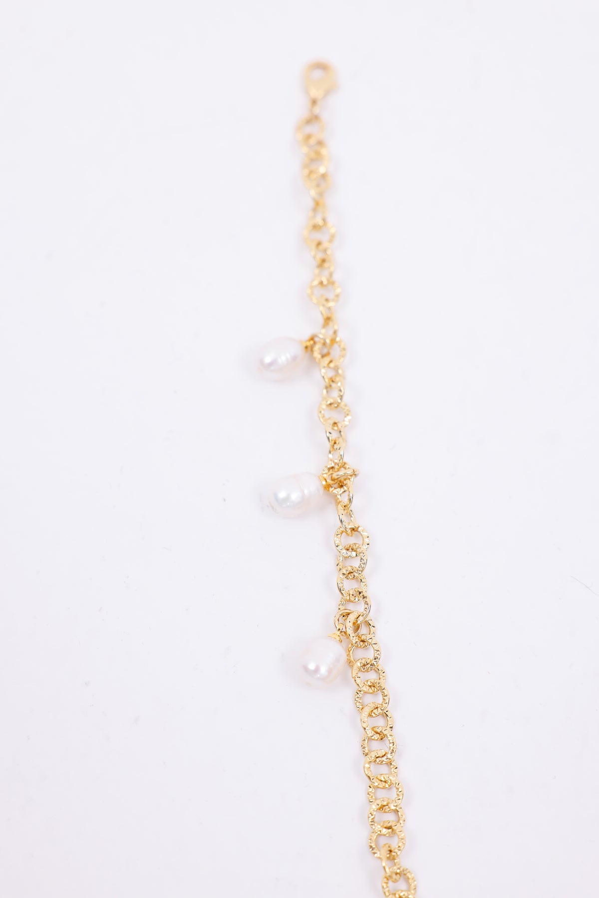 Gold Chain Bracelet with Dangling Freshwater Pearls
