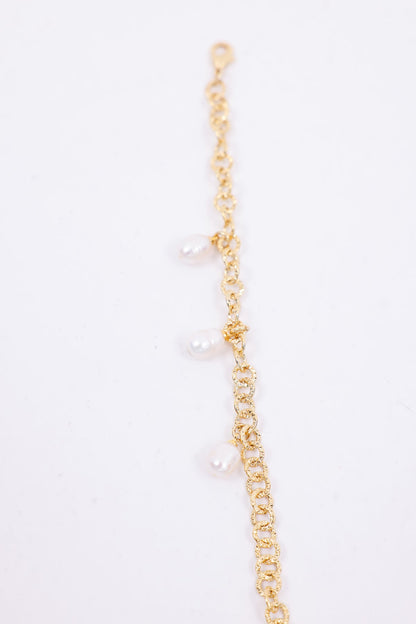 Gold Chain Bracelet with Dangling Freshwater Pearls