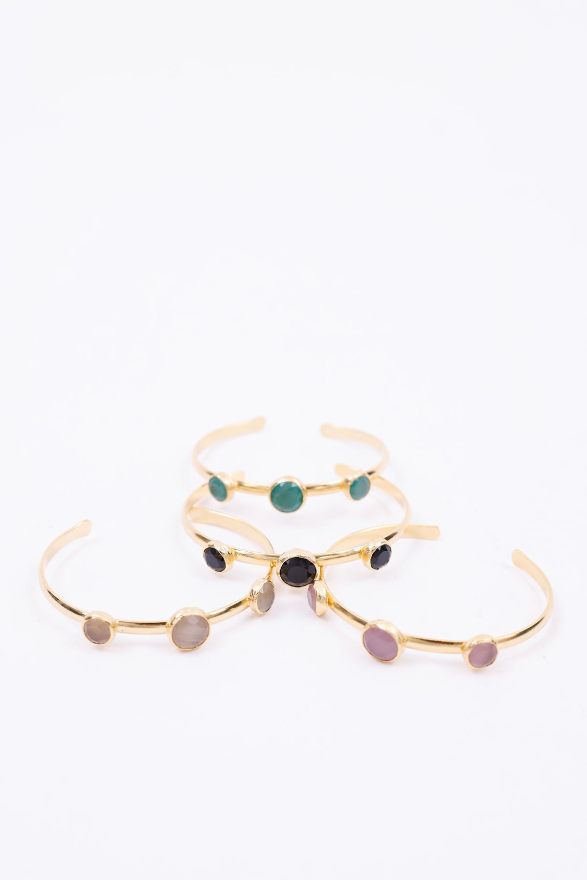 Gold-Plated Open Cuff Bangle with cats eye Stones