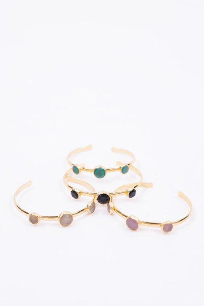 Gold-Plated Open Cuff Bangle with cats eye Stones
