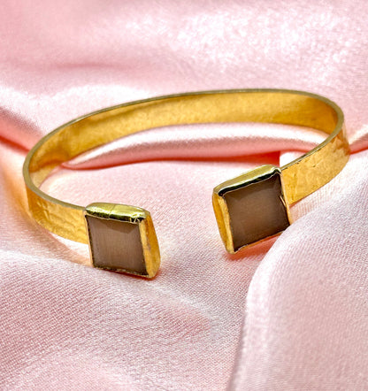 Gold Hammered Cuff Bracelet with Nude Blush Stone Accents