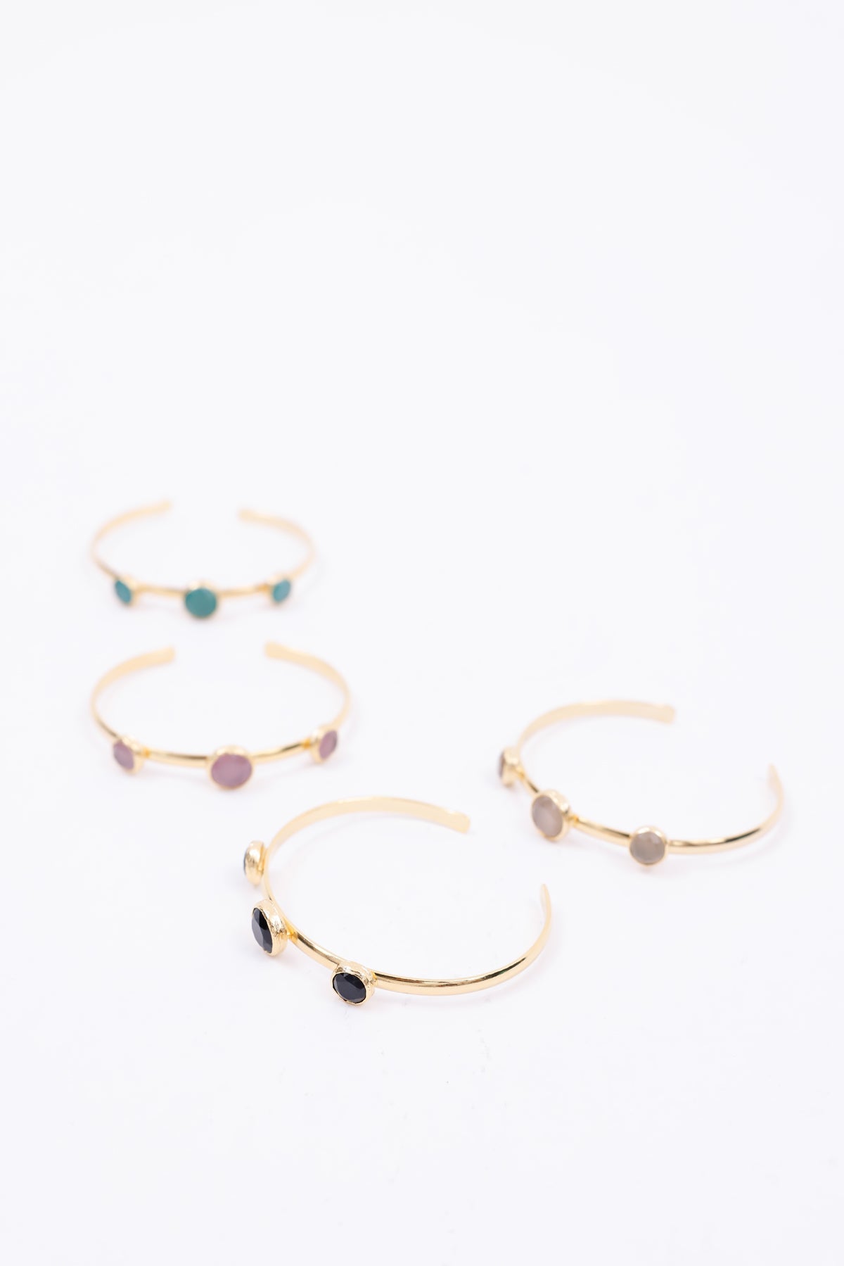 Gold-Plated Open Cuff Bangle with cats eye Stones
