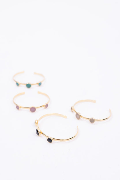 Gold-Plated Open Cuff Bangle with cats eye Stones