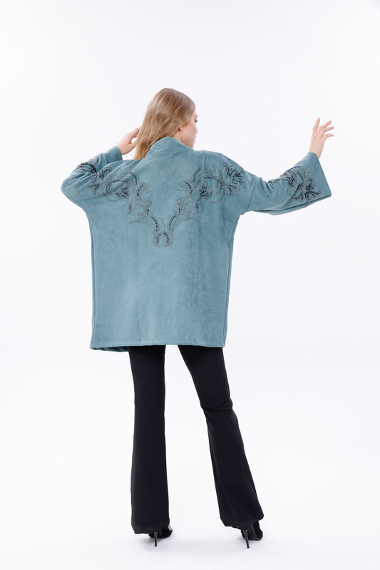 Teal Suede Jacket with Beaded Embroidery