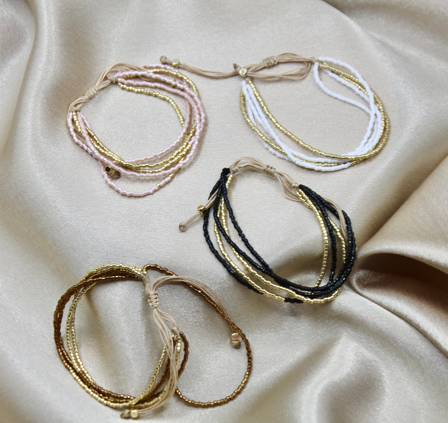 Multi-Layered Shiny Beaded Bracelet with Gold Accents