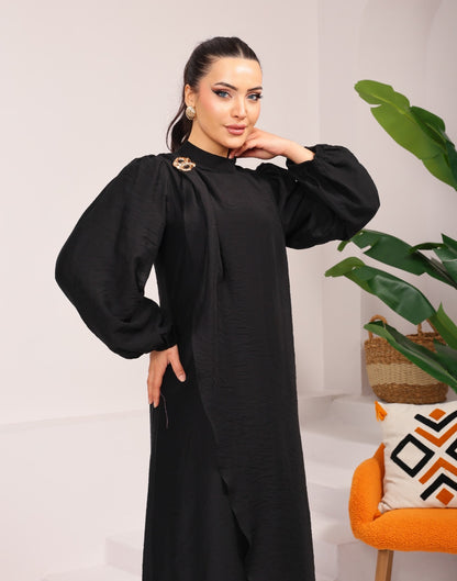 Elegant Mock Neck Maxi Dress with Balloon Sleeves