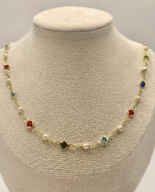 Multi-Gemstone & Freshwater Pearl Station Necklace