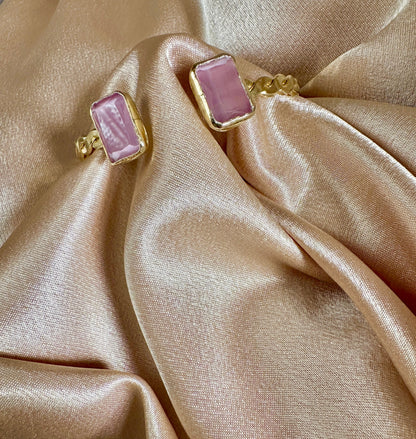 Gold-Plated Twisted Open Cuff Bracelet with Dual Stones