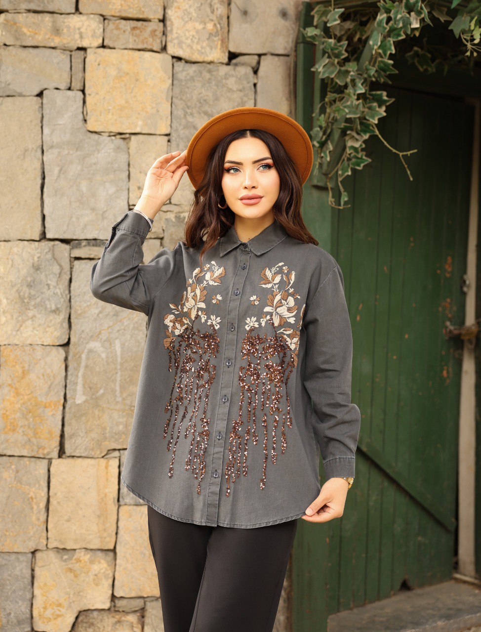 Grey Embellished Shirt