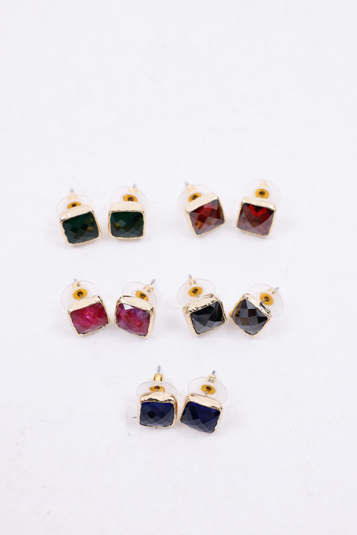 Square Gemstone Stud Earrings in Gold Plated Settings