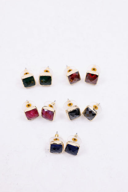 Square Gemstone Stud Earrings in Gold Plated Settings