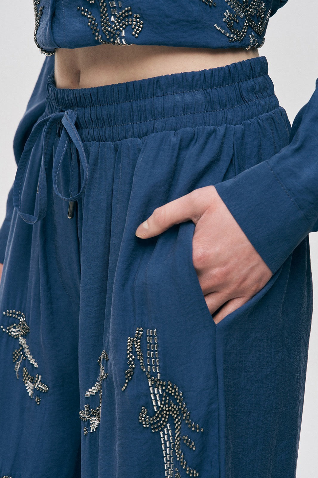 Artisan Beaded Oversized Shirt & Wide-Leg Pant Set