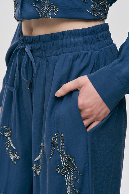 Artisan Beaded Oversized Shirt & Wide-Leg Pant Set