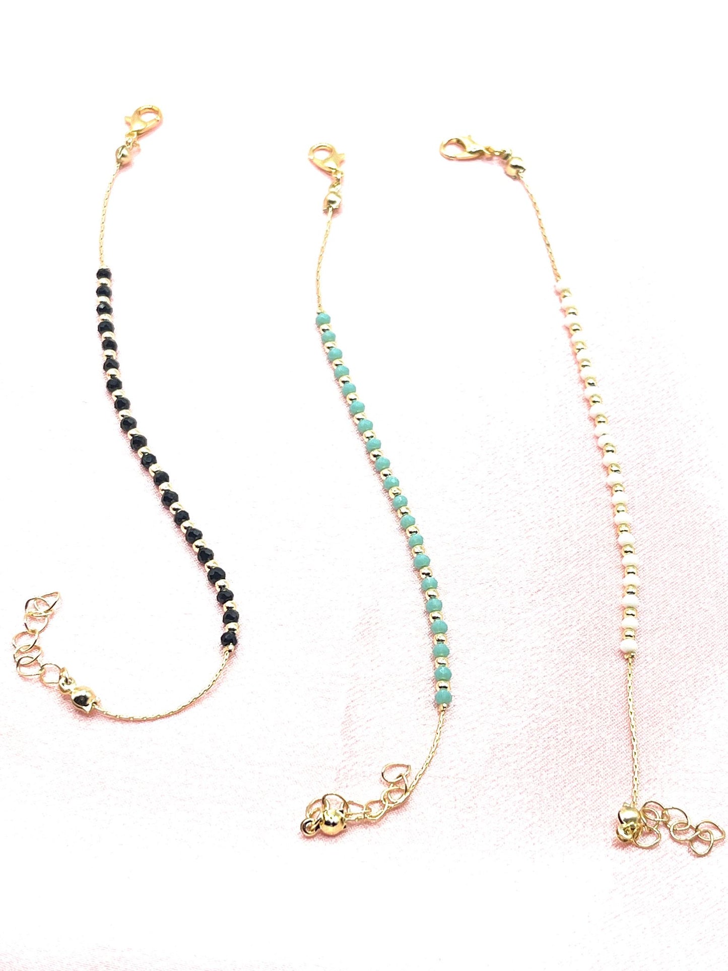 Dainty Beaded Bracelet with Gold-Plated Chain – Matching Anklet Available
