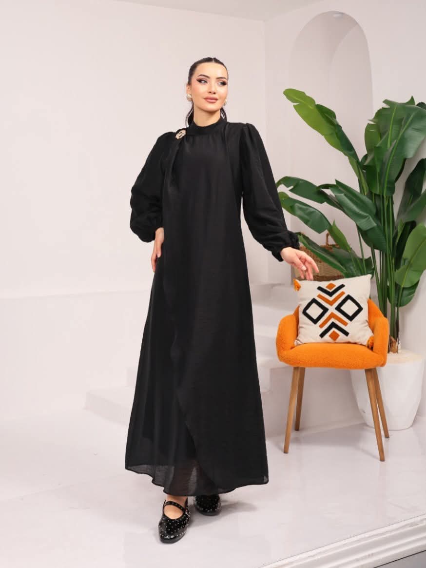 Elegant Mock Neck Maxi Dress with Balloon Sleeves