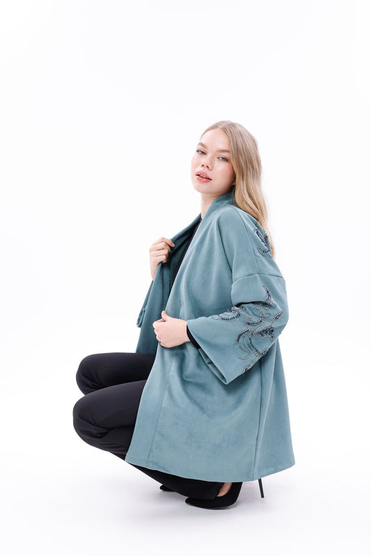 Teal Suede Jacket with Beaded Embroidery