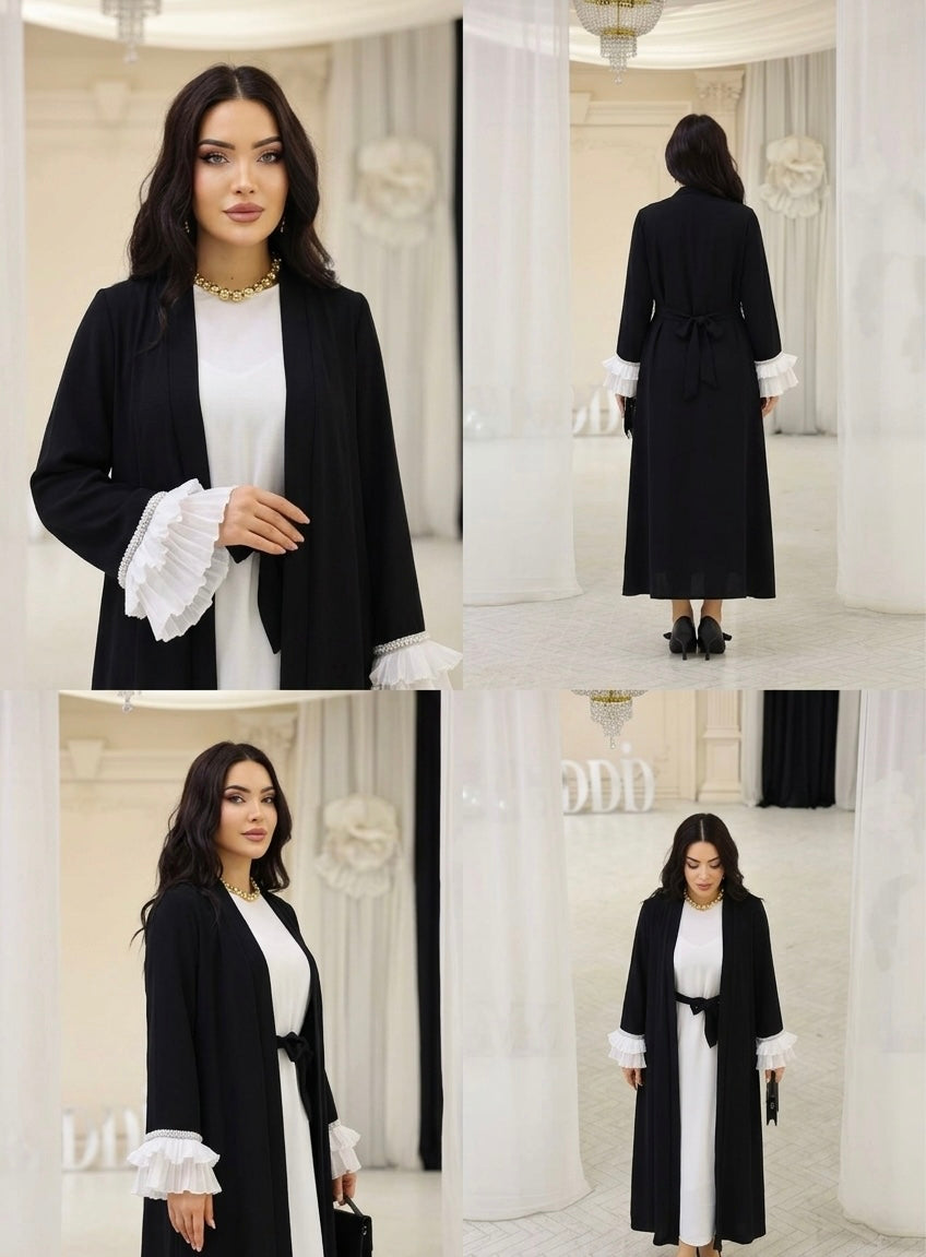 Elegant Ruffle-Cuff 3-Piece Abaya Set