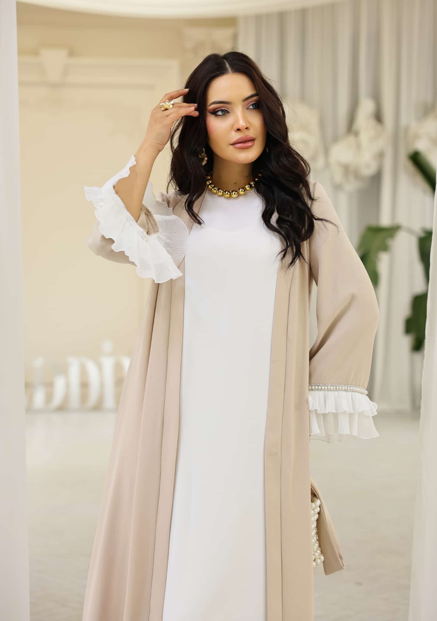 Elegant Ruffle-Cuff 3-Piece Abaya Set