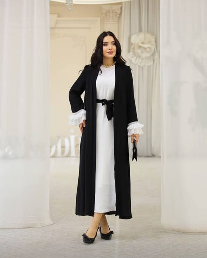 Elegant Ruffle-Cuff 3-Piece Abaya Set