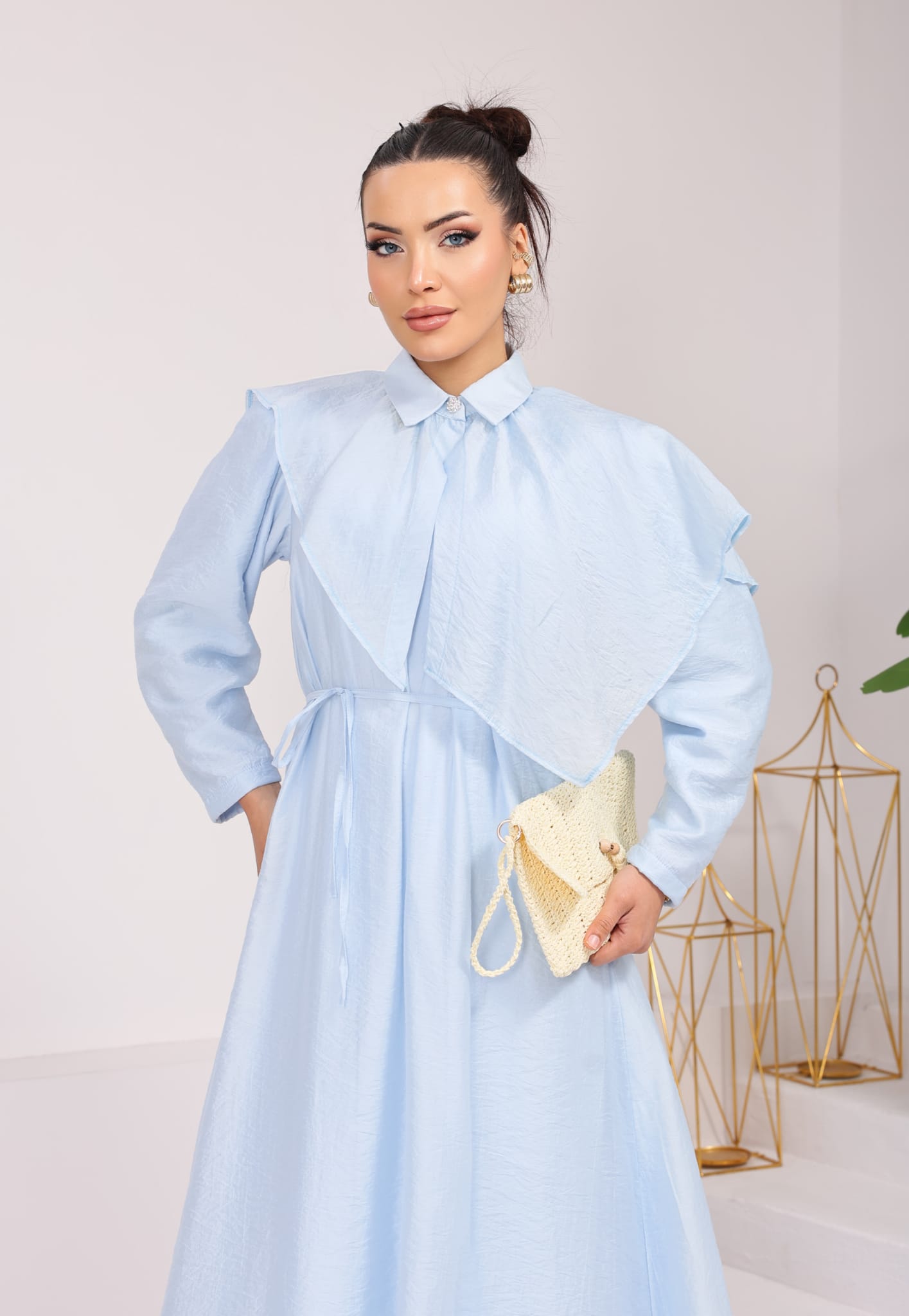 Elegant Collared Cape-Overlay Maxi Dress