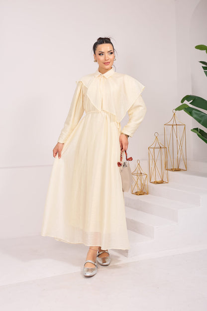 Elegant Collared Cape-Overlay Maxi Dress