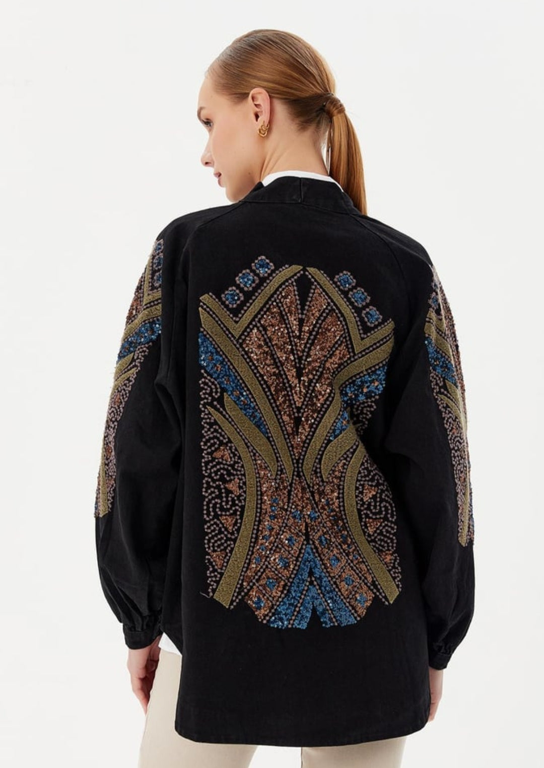Embroidered Artisan Kimono Jacket – Embellished Handcrafted Detail