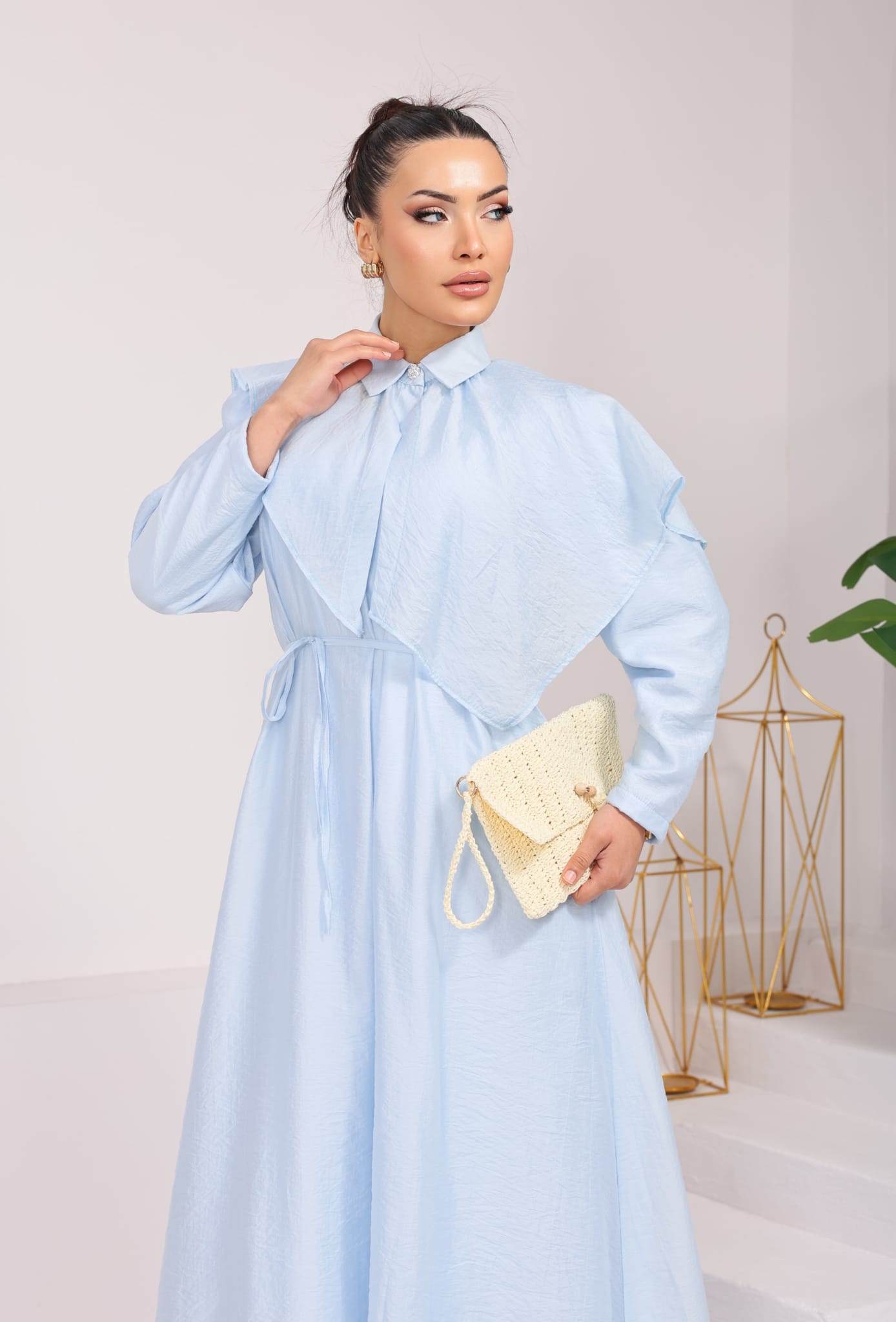 Elegant Collared Cape-Overlay Maxi Dress