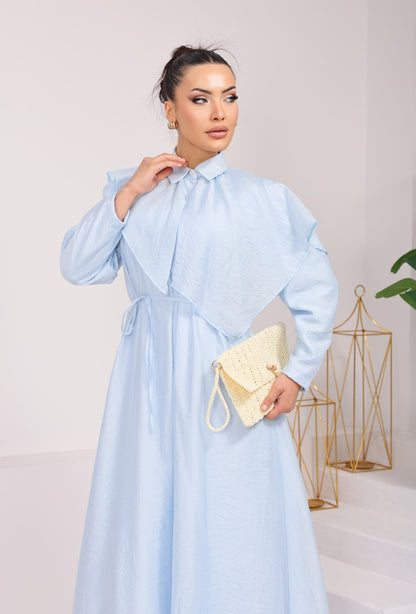 Elegant Collared Cape-Overlay Maxi Dress