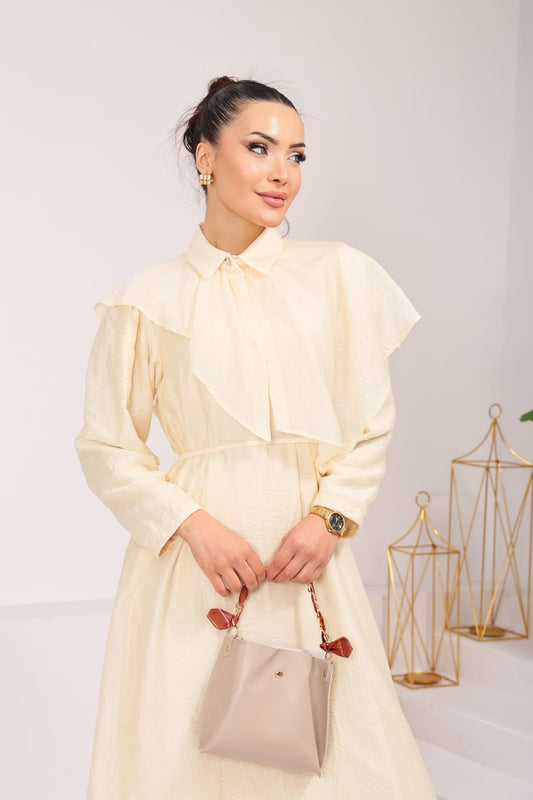 Elegant Collared Cape-Overlay Maxi Dress