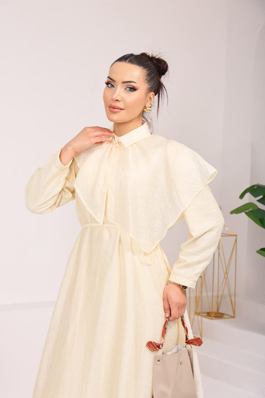 Elegant Collared Cape-Overlay Maxi Dress