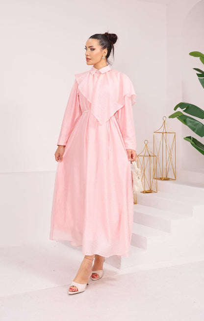 Elegant Collared Cape-Overlay Maxi Dress